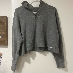 Cropped hollister gray waffle long sleeve top